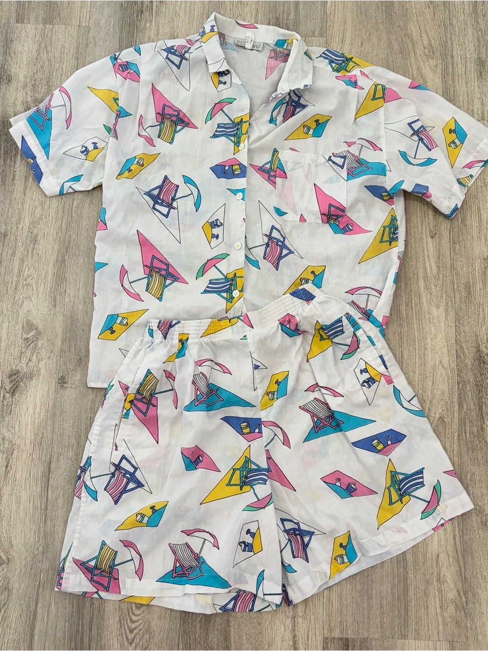 VTG 80s 90s Eccobay 2 piece set Shorts Womens Medium Funky Retro Zack Morris